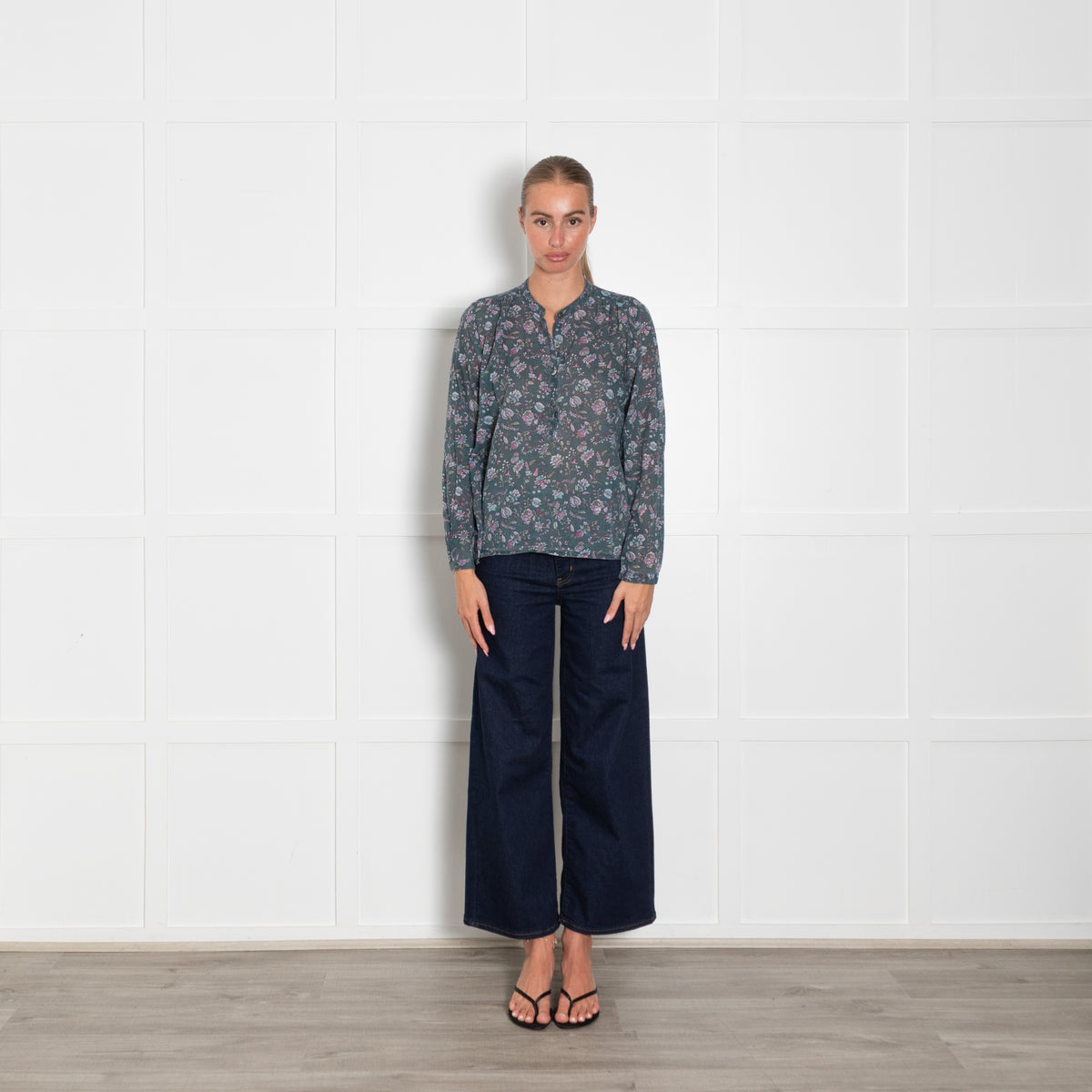 Isabel Marant Etoile Teal Green Blue Lilac Floral Print Blouse
