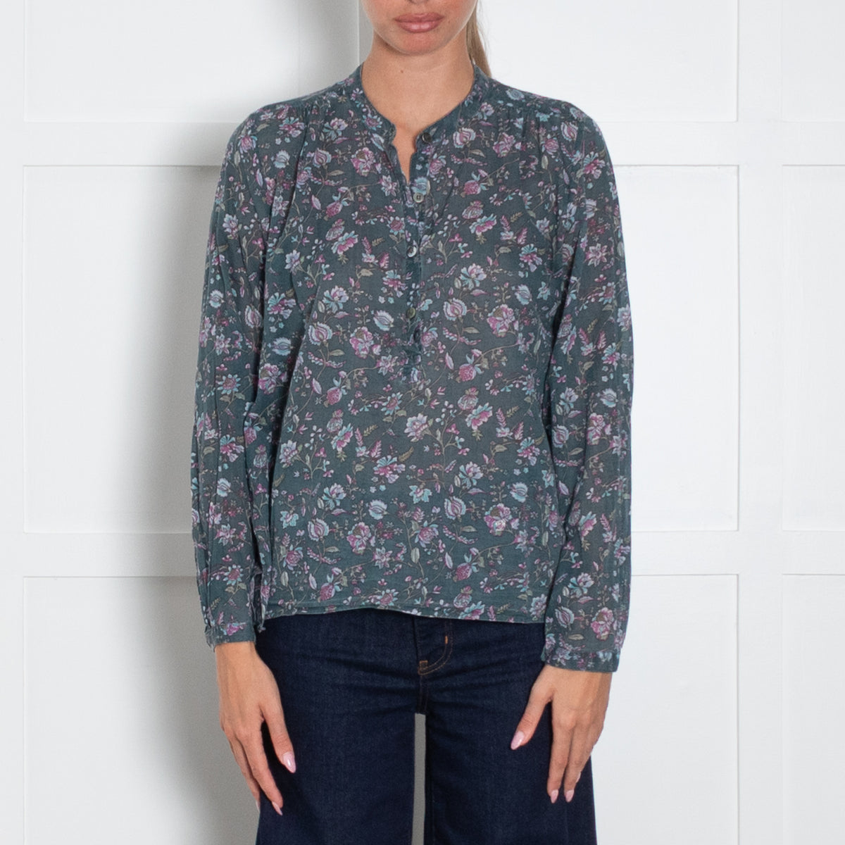 Isabel Marant Etoile Teal Green Blue Lilac Floral Print Blouse