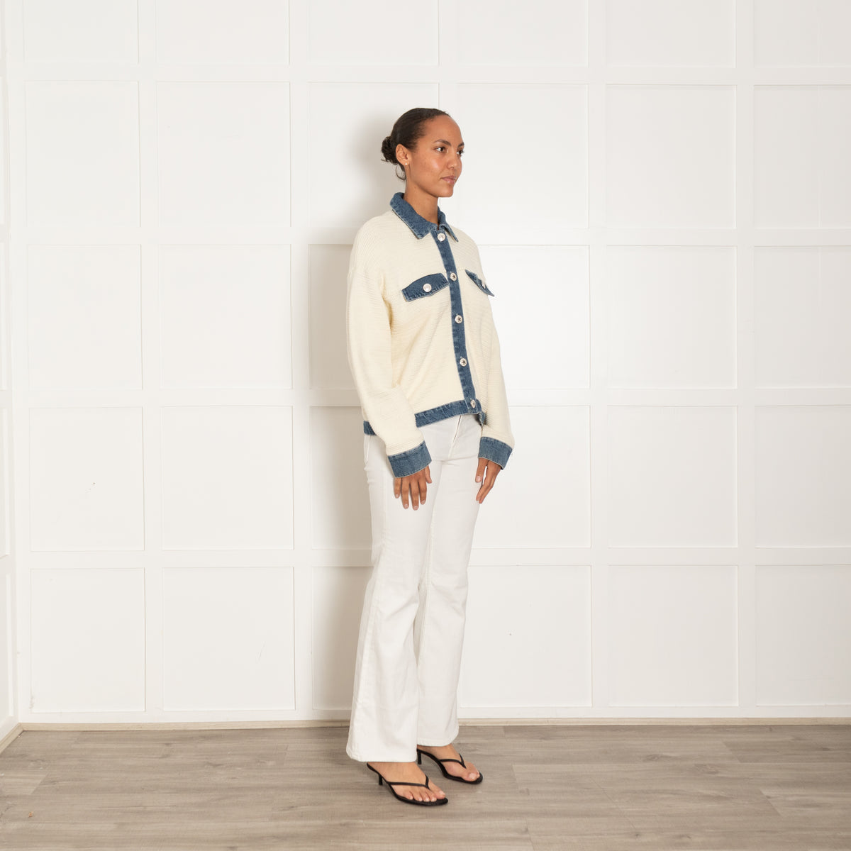 Sandro Nino Cream Crochet and Denim Jacket