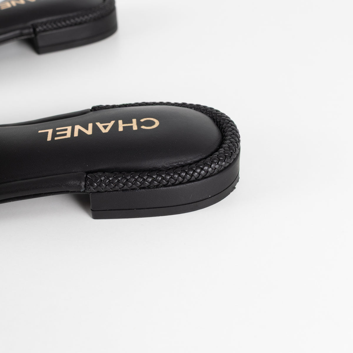 Chanel Black Braided CC Logo Cushioned Flat Sandals