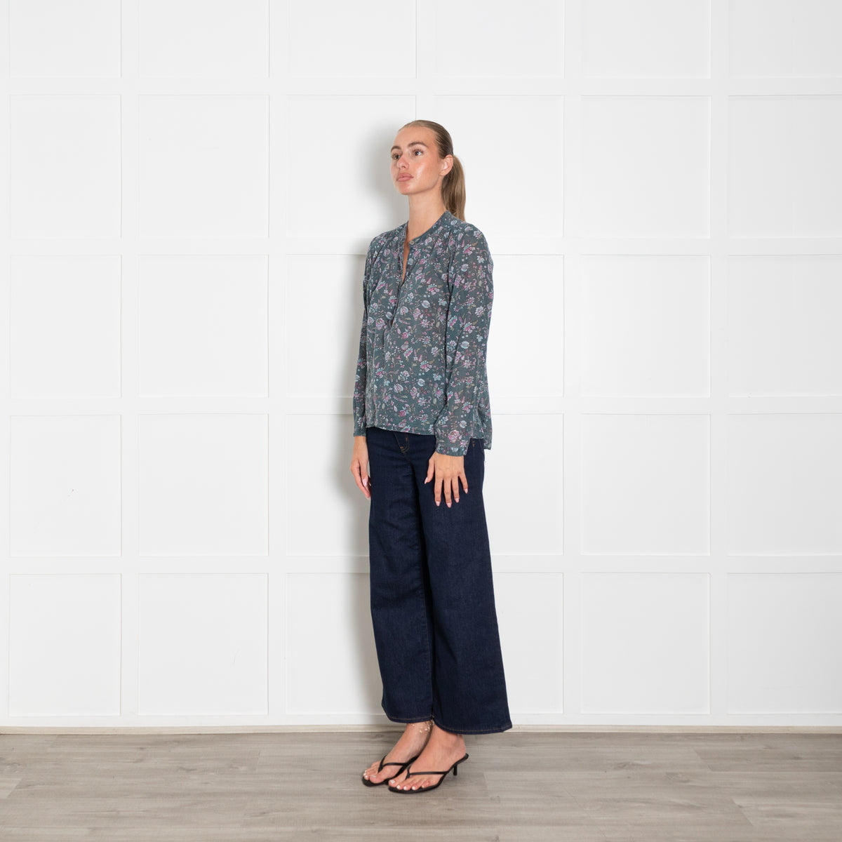 Isabel Marant Etoile Teal Green Blue Lilac Floral Print Blouse