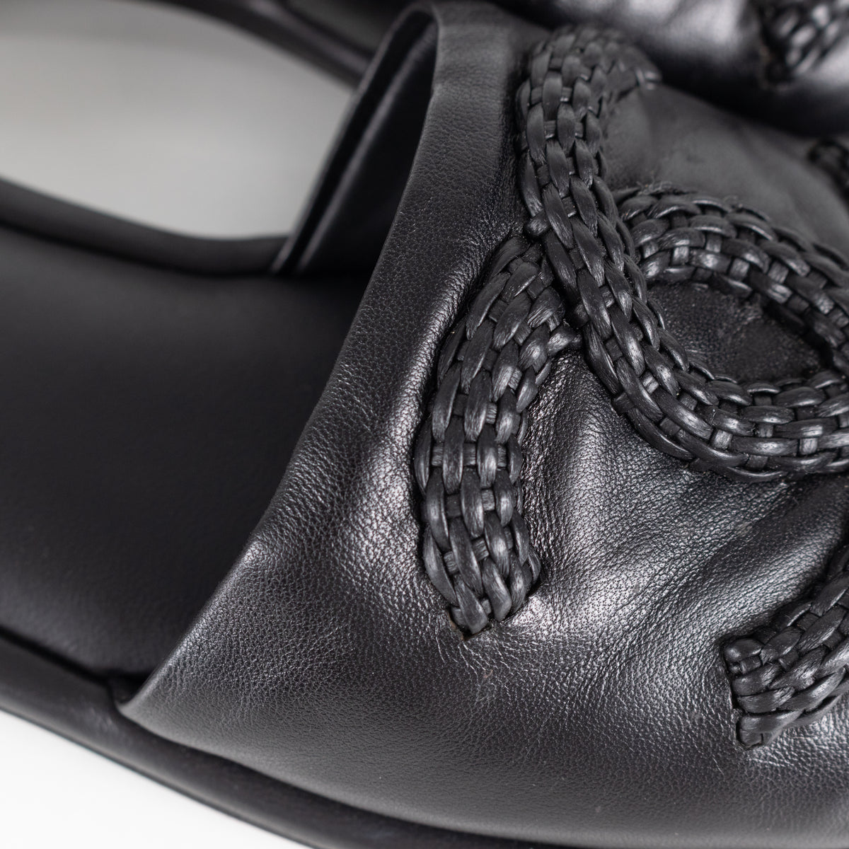 Chanel Black Braided CC Logo Cushioned Flat Sandals