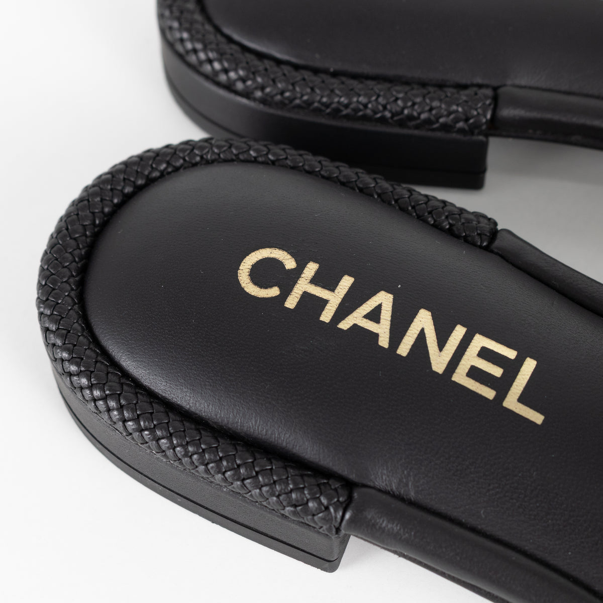 Chanel Black Braided CC Logo Cushioned Flat Sandals
