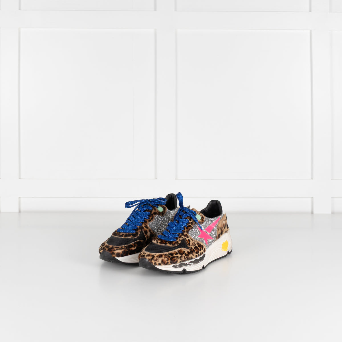 Golden Goose Brown Leopard Print Pony Skin With Glitter Trainers