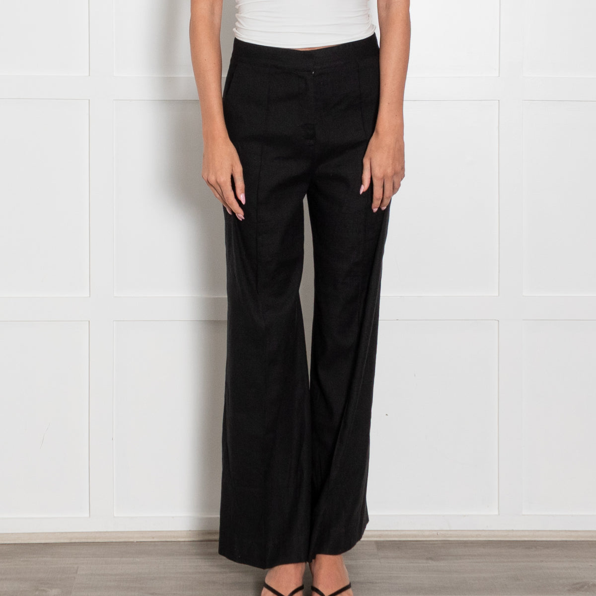 Diane Von Furstenberg Black Linen Blend Trousers