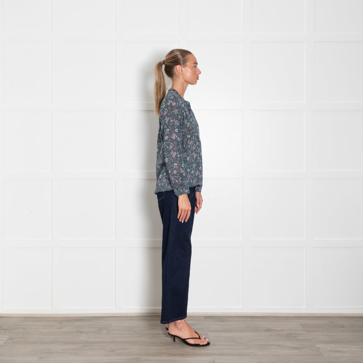Isabel Marant Etoile Teal Green Blue Lilac Floral Print Blouse