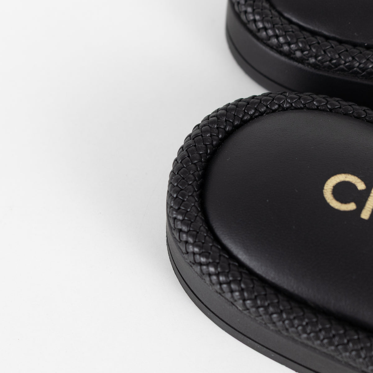 Chanel Black Braided CC Logo Cushioned Flat Sandals