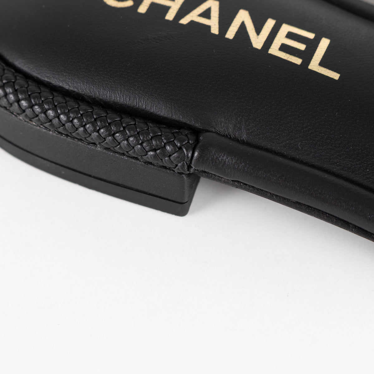 Chanel Black Braided CC Logo Cushioned Flat Sandals
