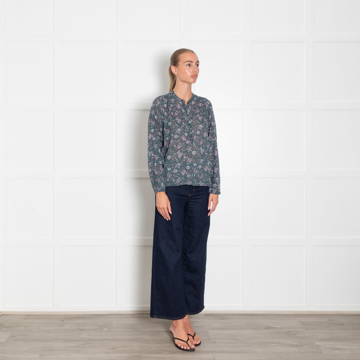 Isabel Marant Etoile Teal Green Blue Lilac Floral Print Blouse