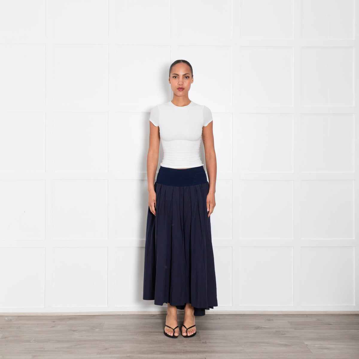 Ottod’Ame Navy Ribbed Waistband Skirt