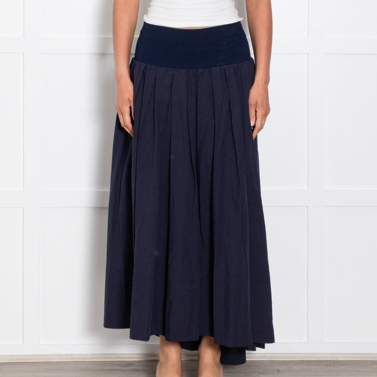 Ottod’Ame Navy Ribbed Waistband Skirt