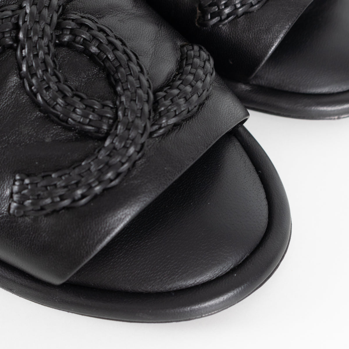 Chanel Black Braided CC Logo Cushioned Flat Sandals