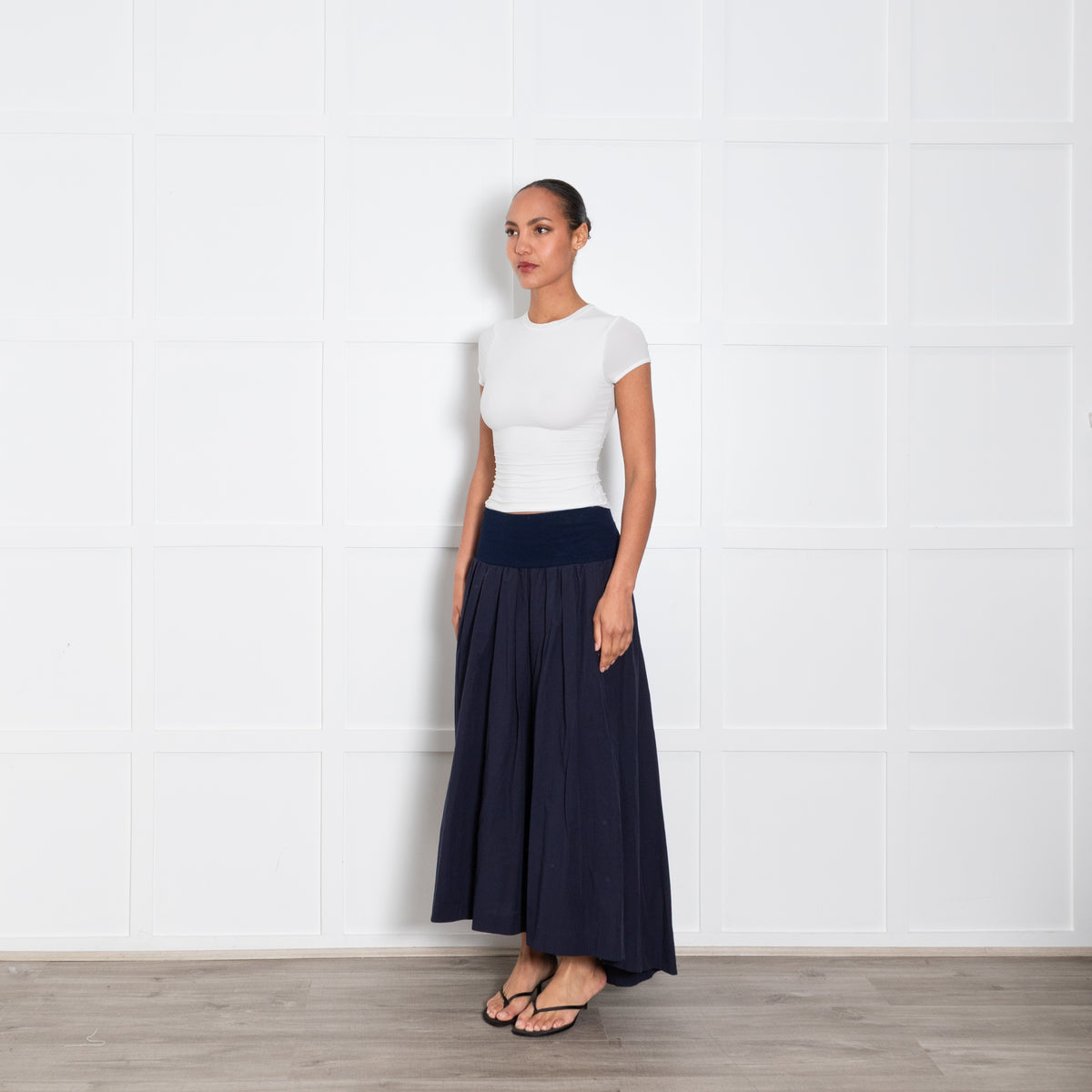 Ottod’Ame Navy Ribbed Waistband Skirt