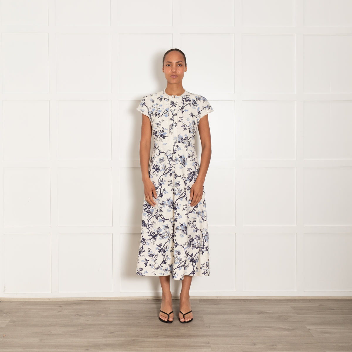 Me + Em Blue and White Botanical Print Maxi Dress