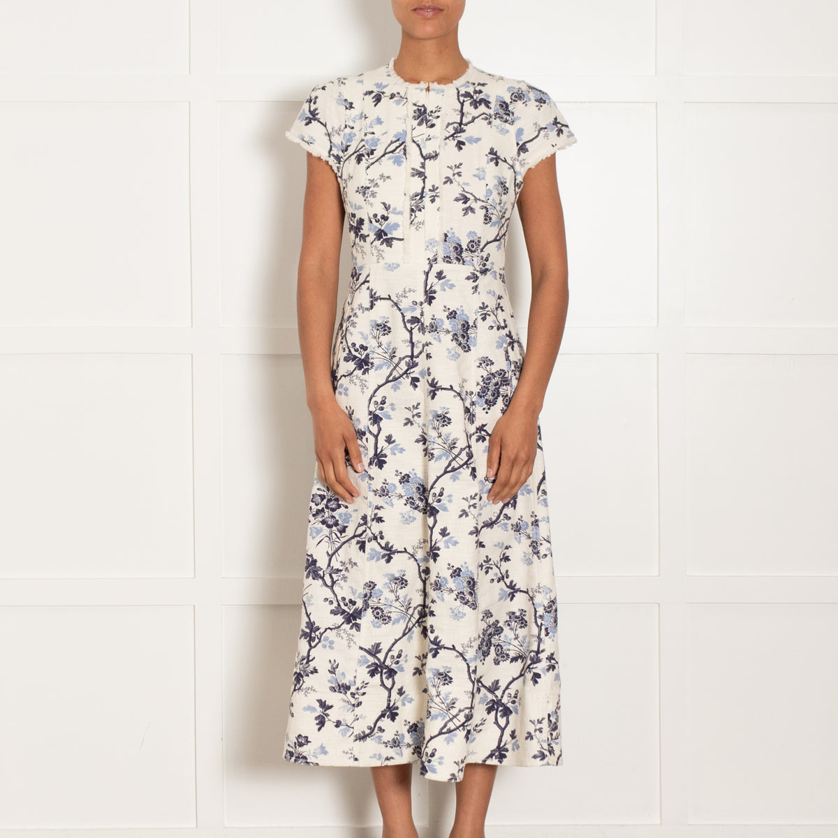 Me + Em Blue and White Botanical Print Maxi Dress
