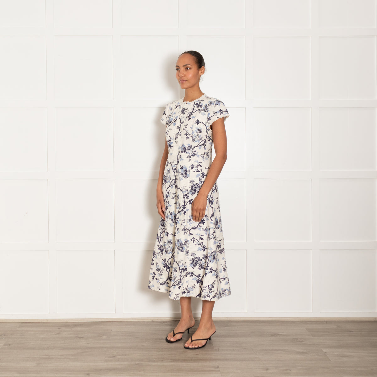 Me + Em Blue and White Botanical Print Maxi Dress