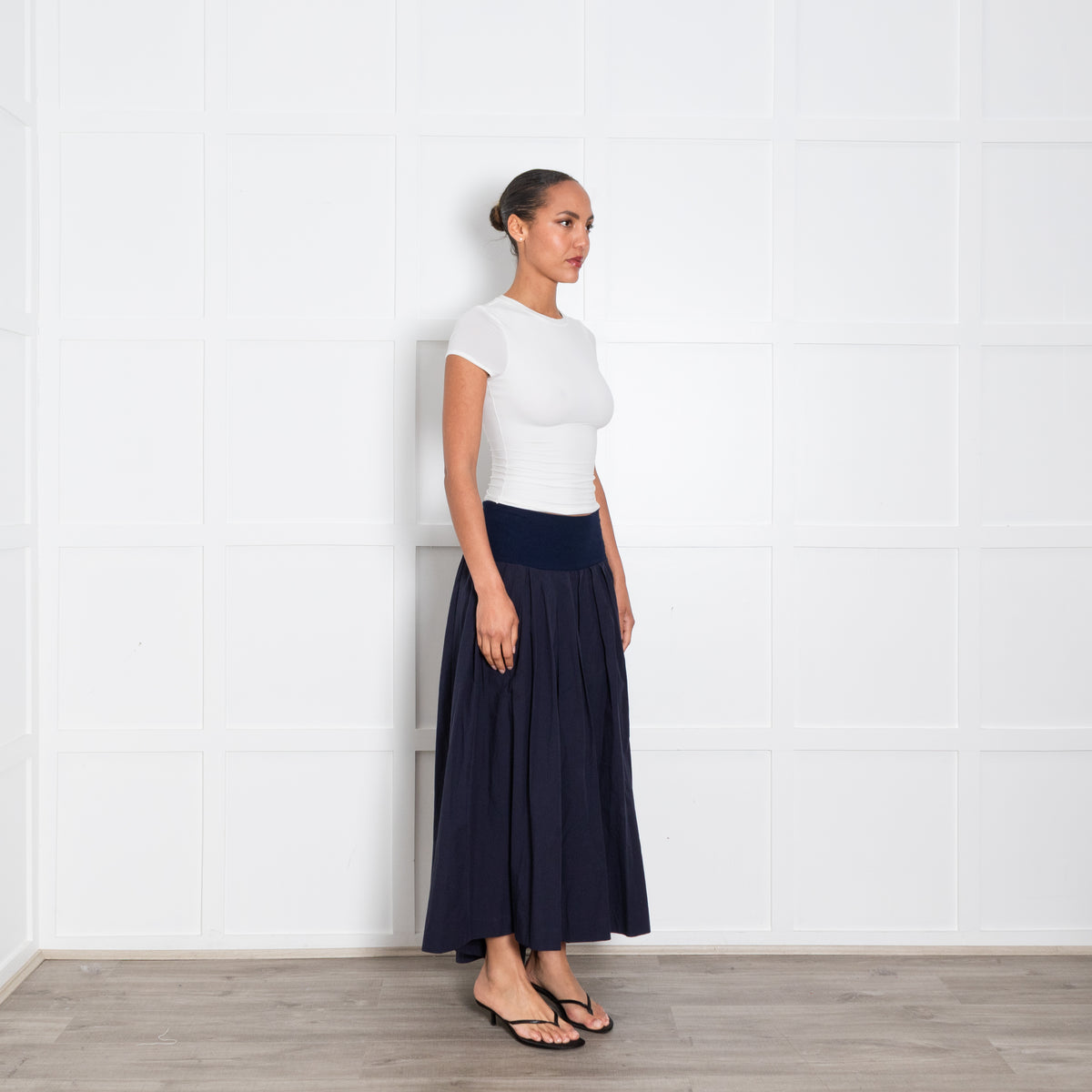 Ottod’Ame Navy Ribbed Waistband Skirt