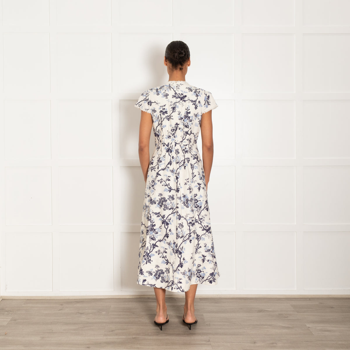 Me + Em Blue and White Botanical Print Maxi Dress