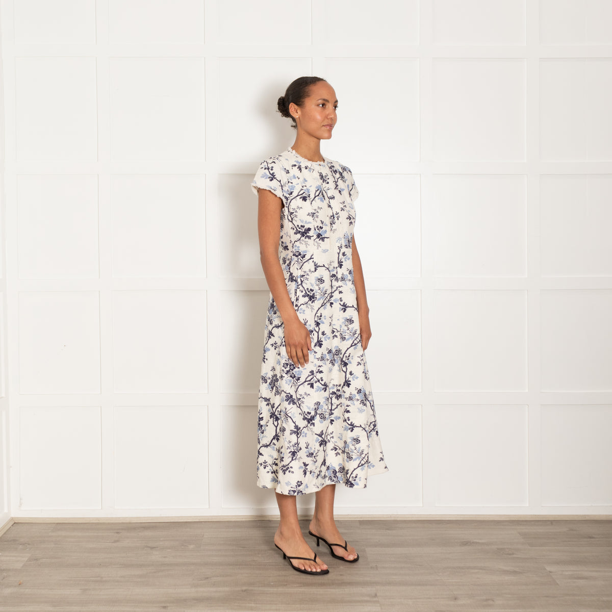 Me + Em Blue and White Botanical Print Maxi Dress
