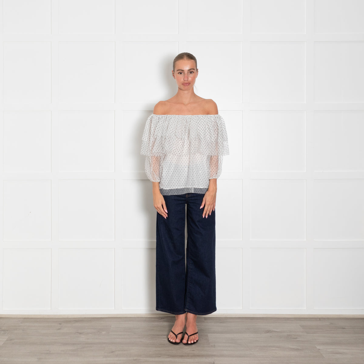 Maje White Black Polka Dot Tule Bardo Top