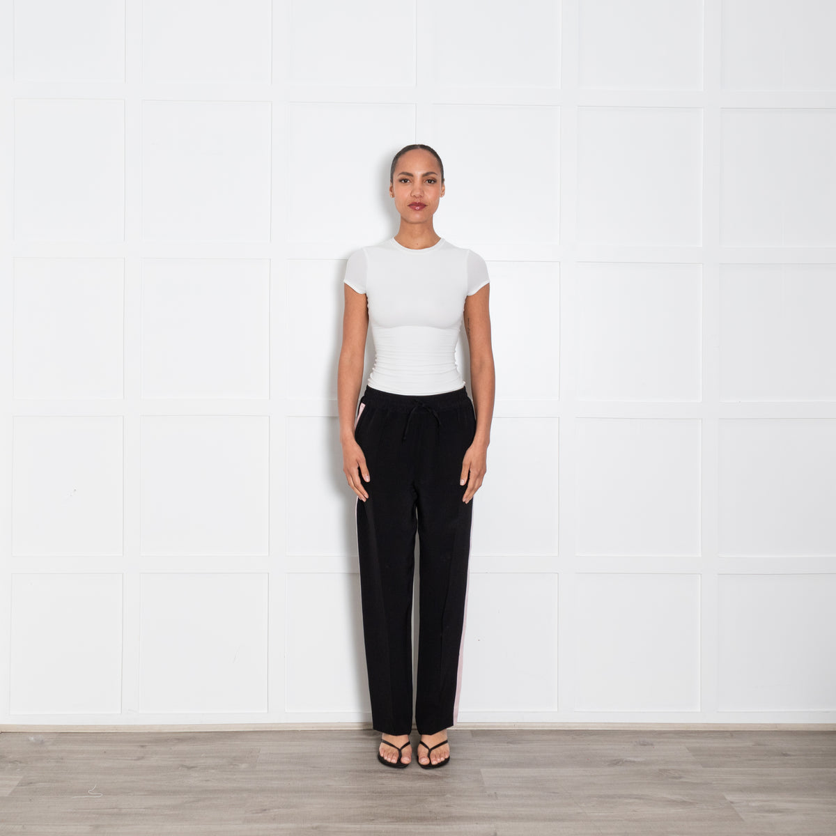 Serena Bute Black Pale Pink Side Stripe Trousers