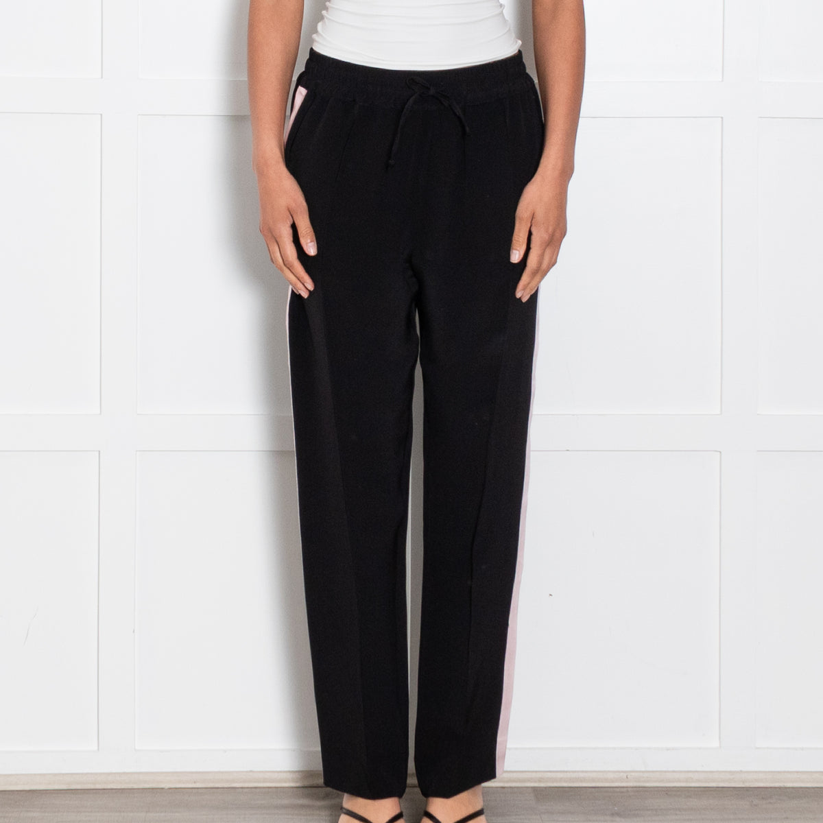 Serena Bute Black Pale Pink Side Stripe Trousers
