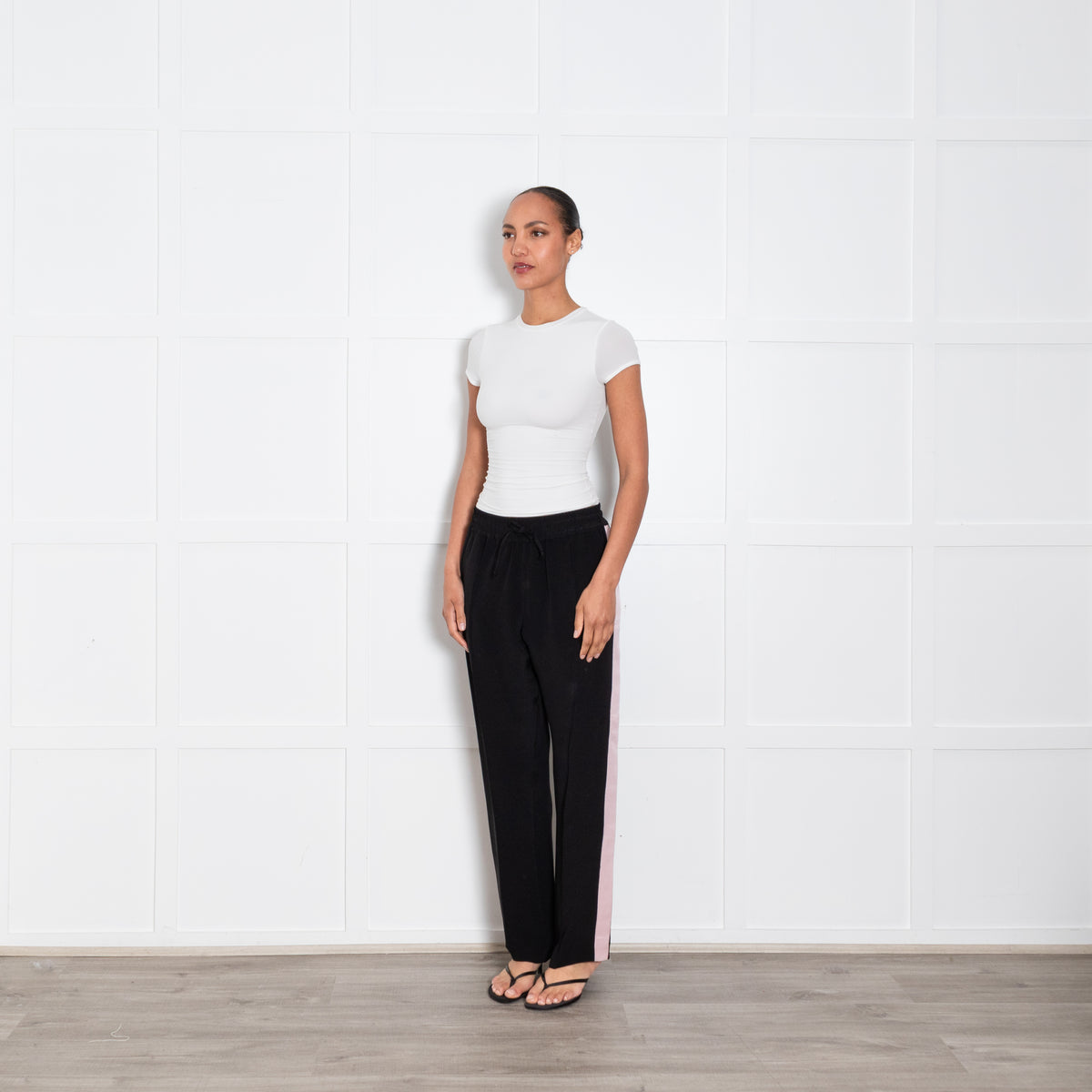 Serena Bute Black Pale Pink Side Stripe Trousers