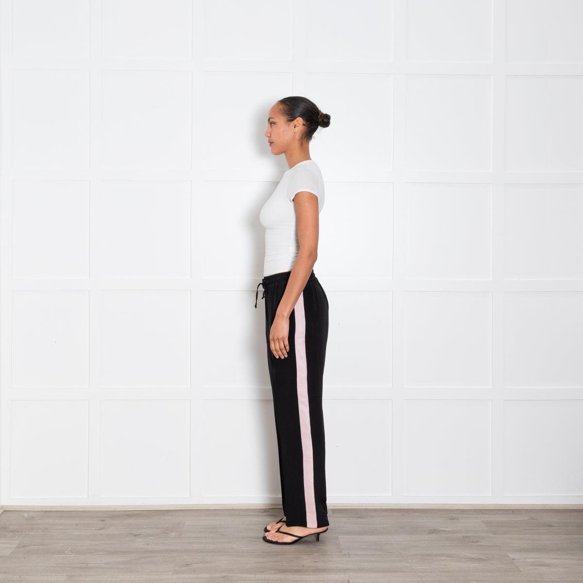 Serena Bute Black Pale Pink Side Stripe Trousers