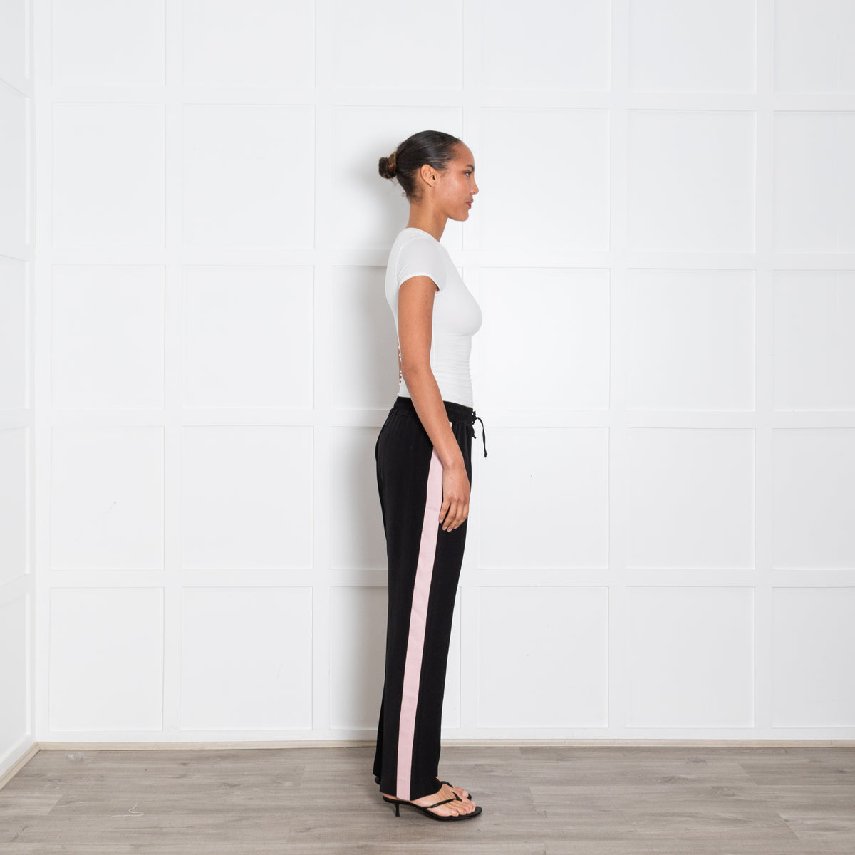 Serena Bute Black Pale Pink Side Stripe Trousers