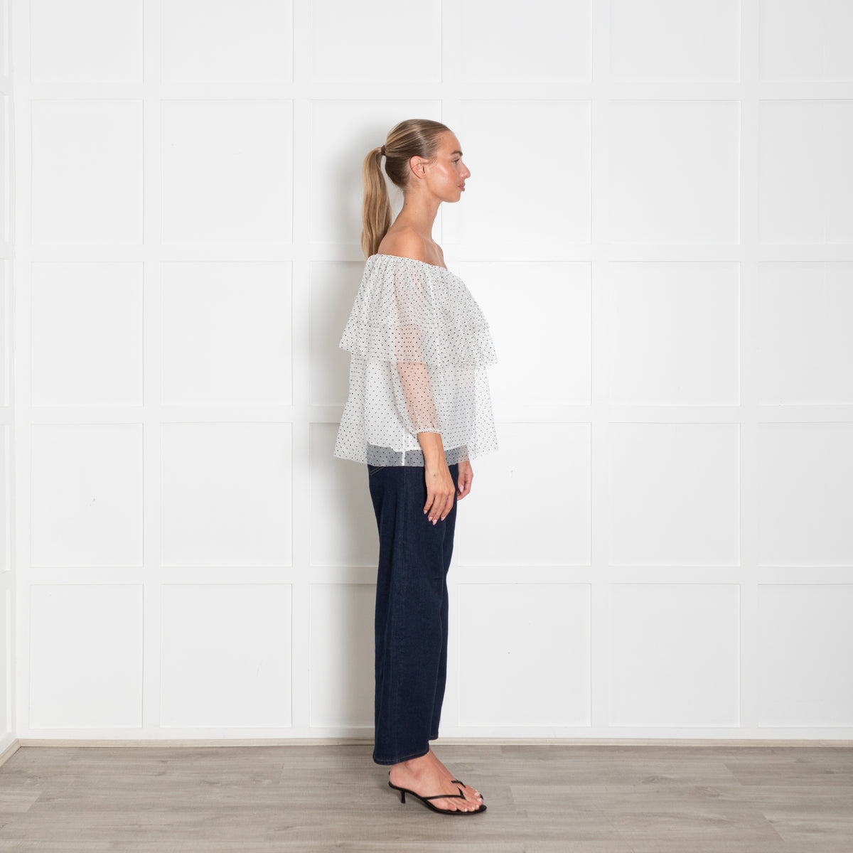Maje White Black Polka Dot Tule Bardo Top