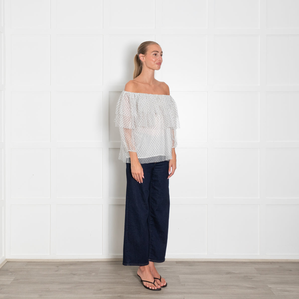 Maje White Black Polka Dot Tule Bardo Top