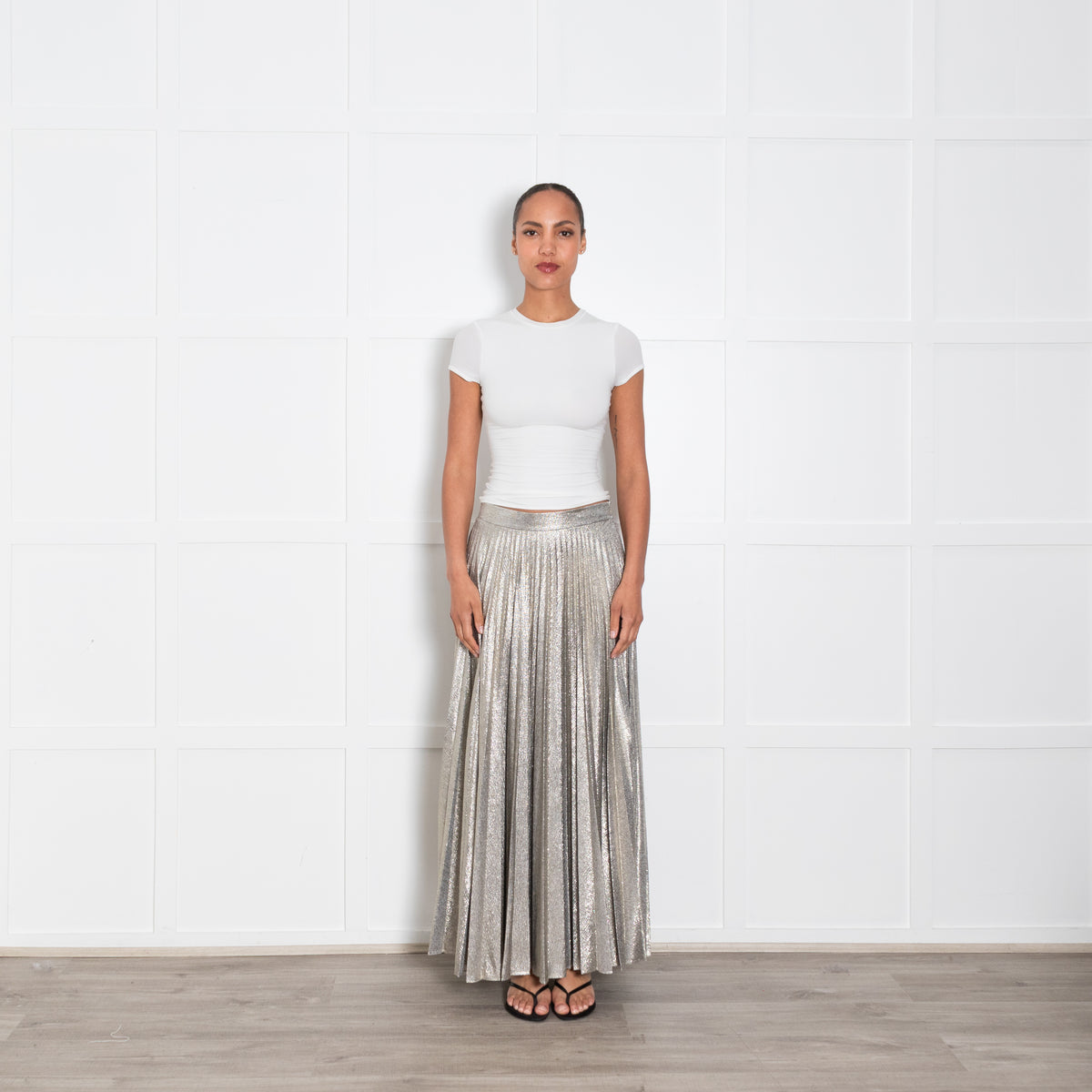 Emilia Wickstead Silver Pleated Maxi Skirt