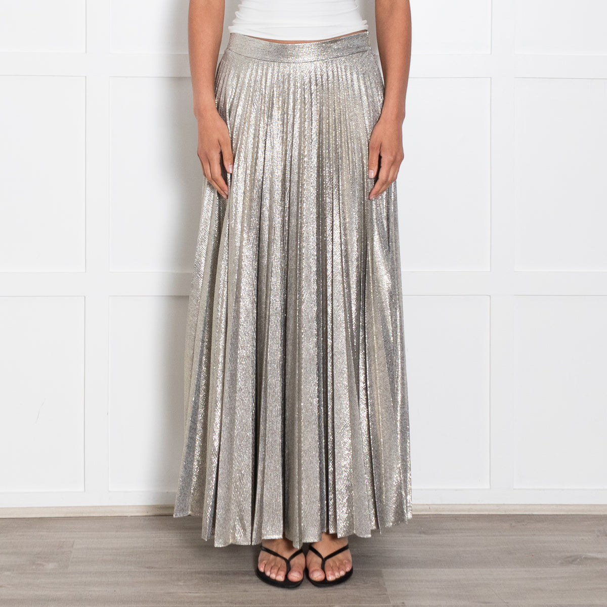 Emilia Wickstead Silver Pleated Maxi Skirt