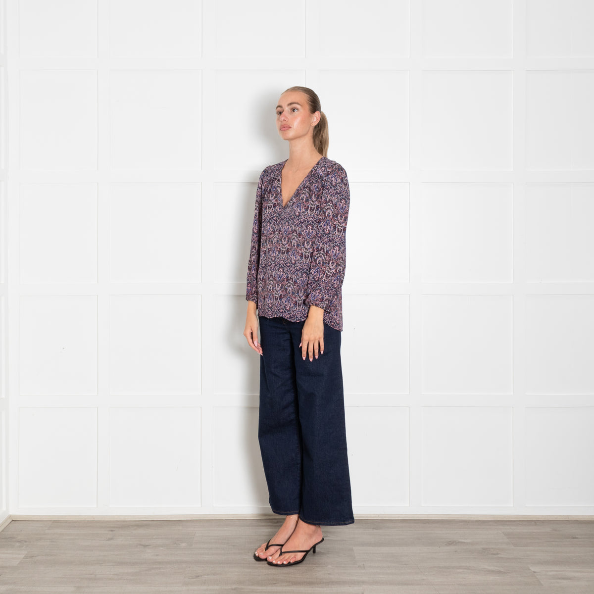 Joie Blue Red Pink Print Silk Blouse