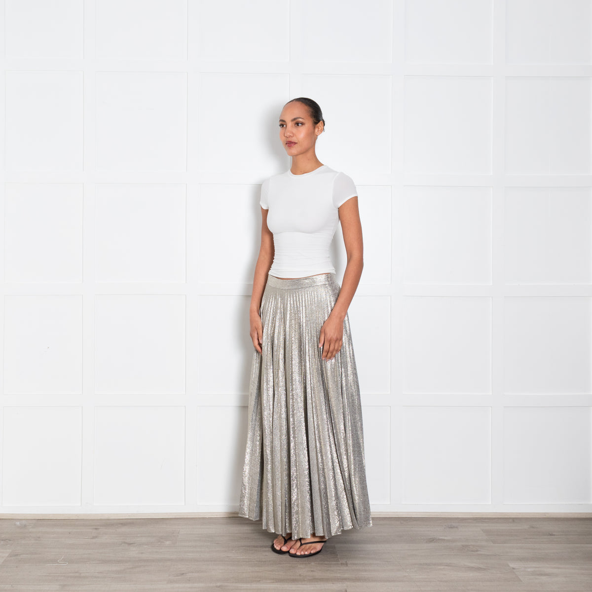 Emilia Wickstead Silver Pleated Maxi Skirt