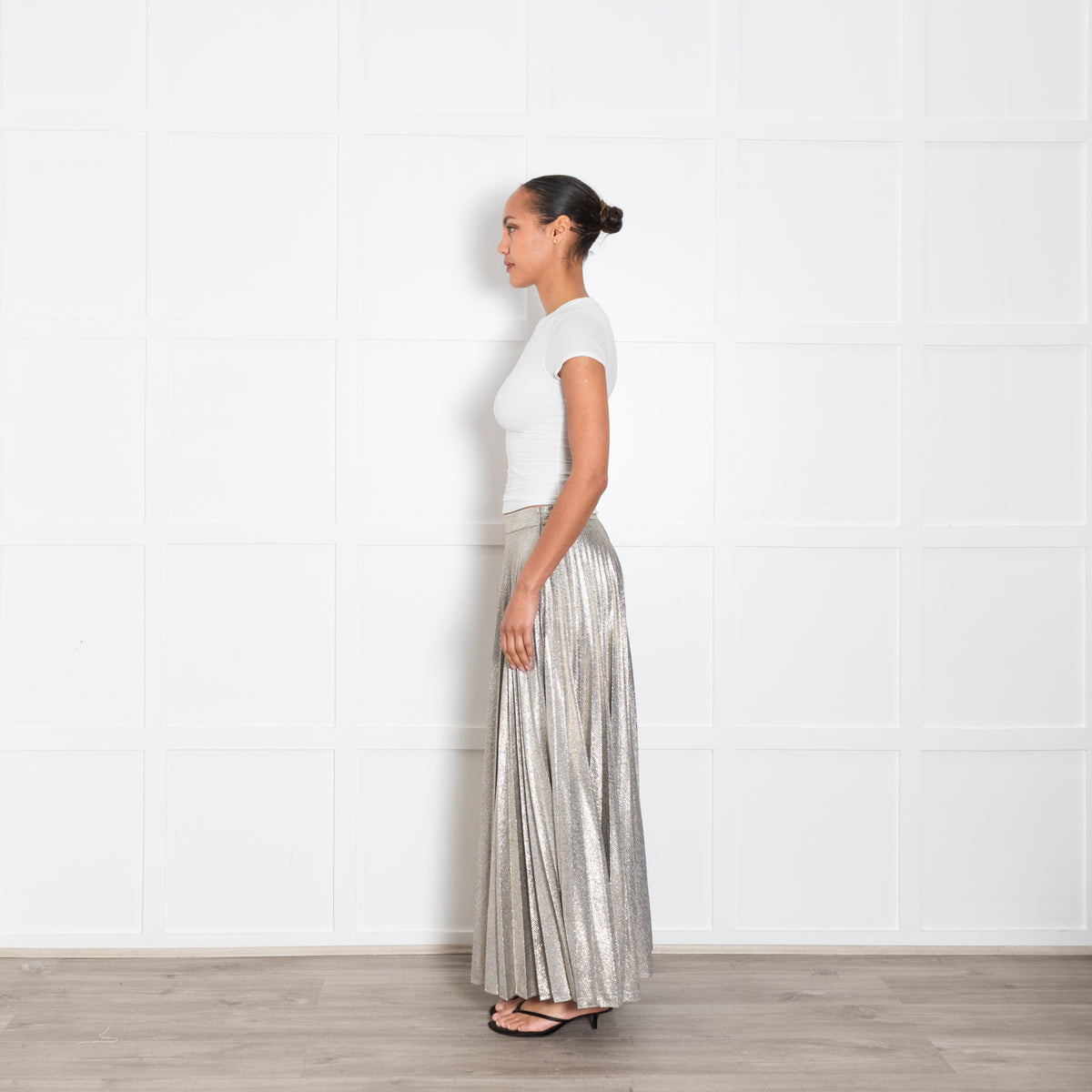 Emilia Wickstead Silver Pleated Maxi Skirt