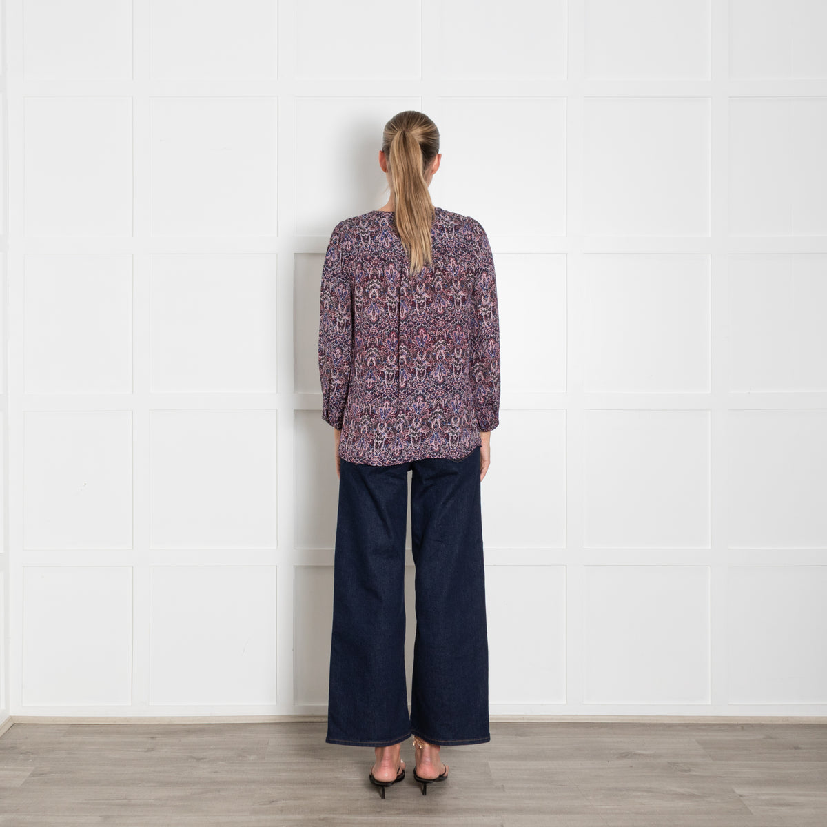 Joie Blue Red Pink Print Silk Blouse
