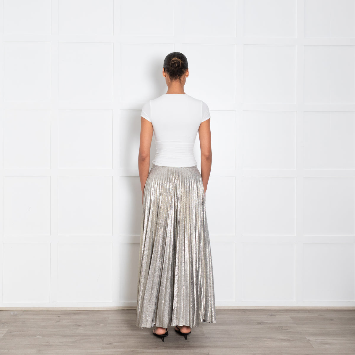 Emilia Wickstead Silver Pleated Maxi Skirt