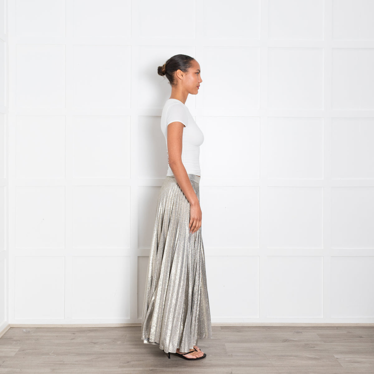 Emilia Wickstead Silver Pleated Maxi Skirt