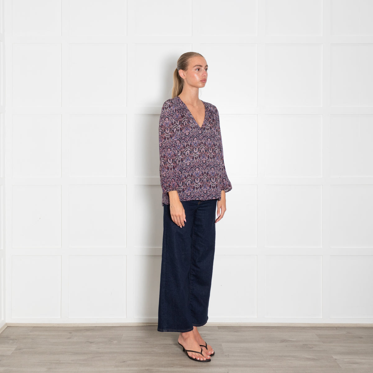Joie Blue Red Pink Print Silk Blouse