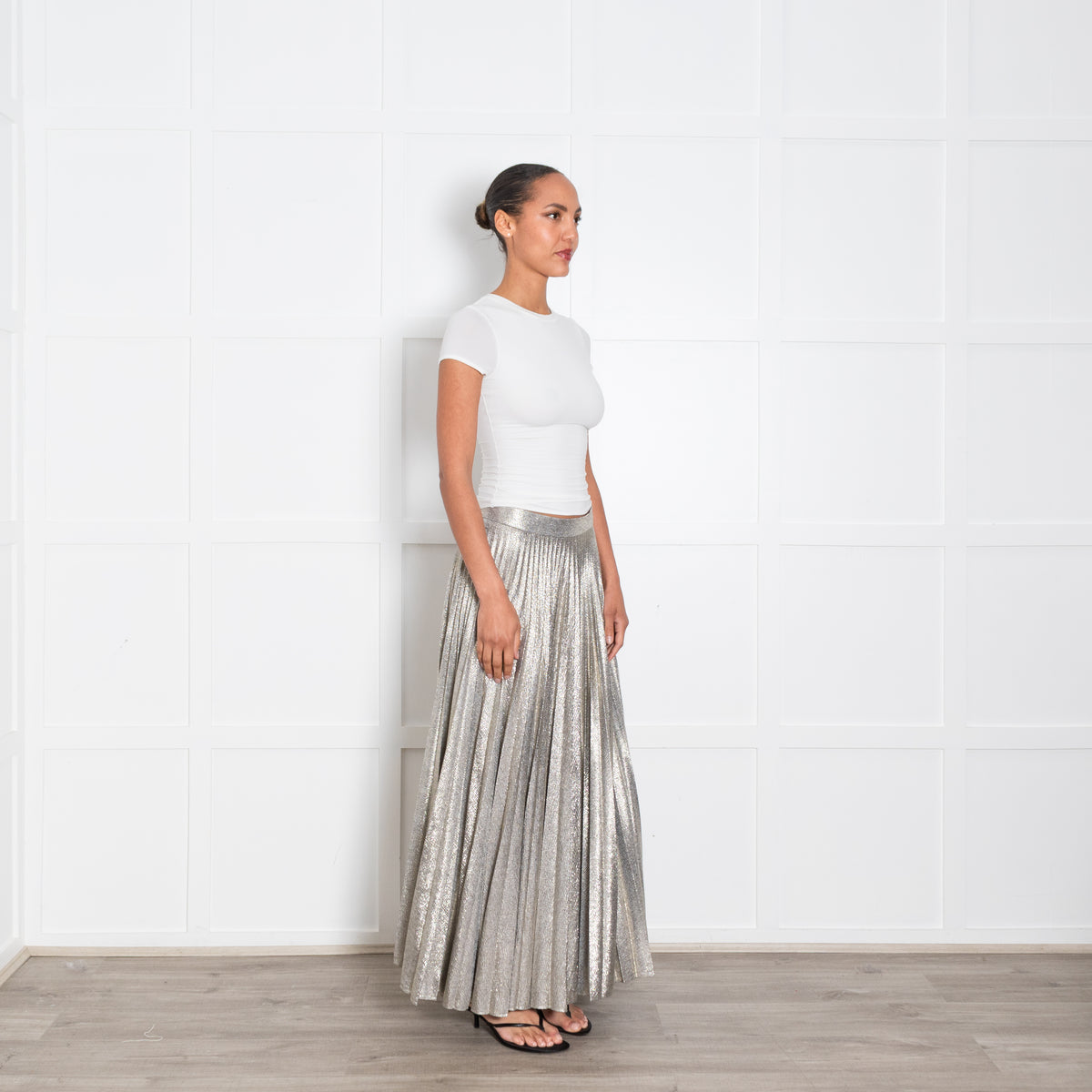 Emilia Wickstead Silver Pleated Maxi Skirt