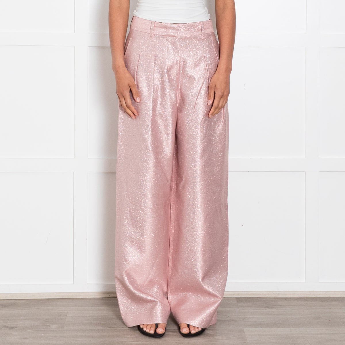 LoveShackFancy Pink Silver Wide Leg Trousers