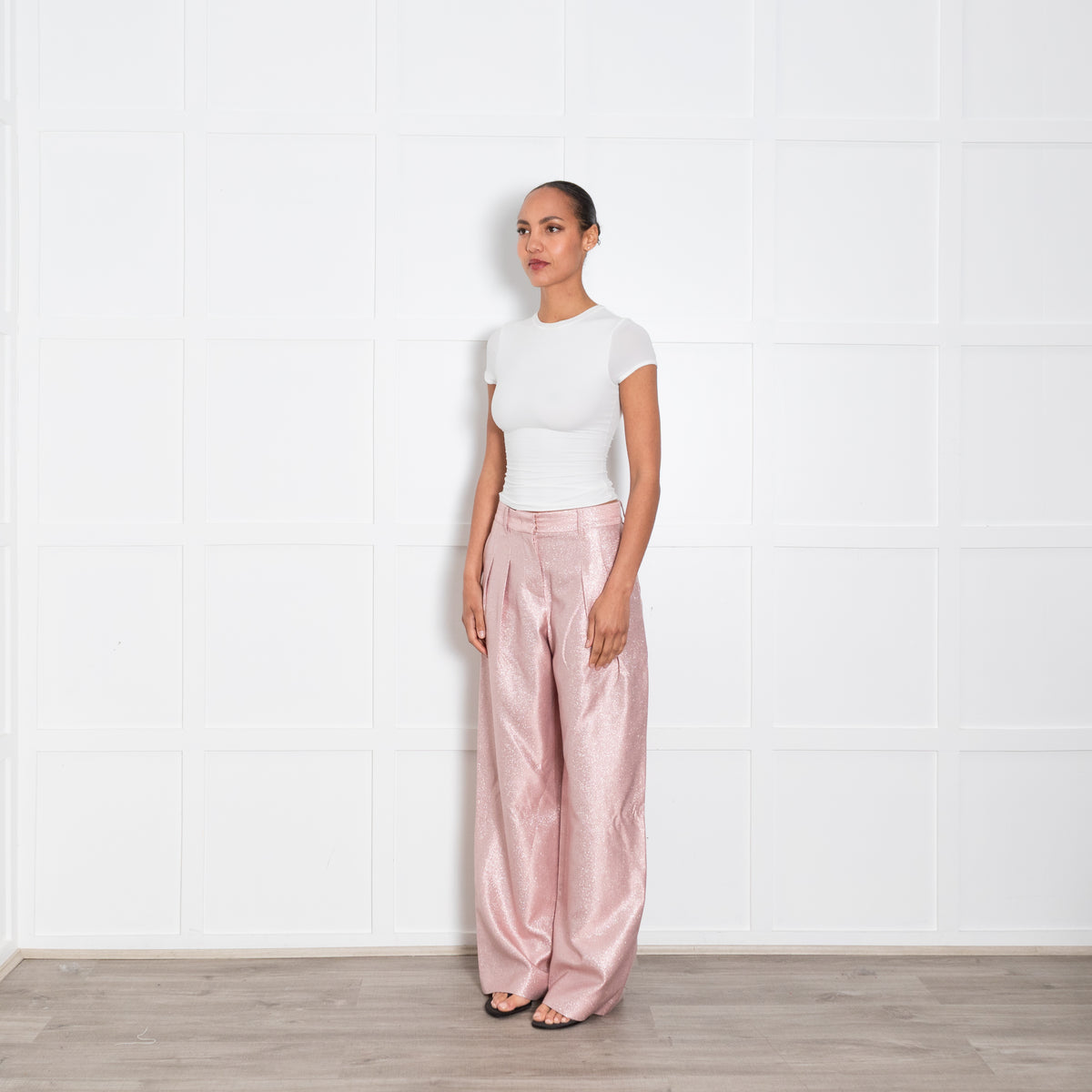 LoveShackFancy Pink Silver Wide Leg Trousers