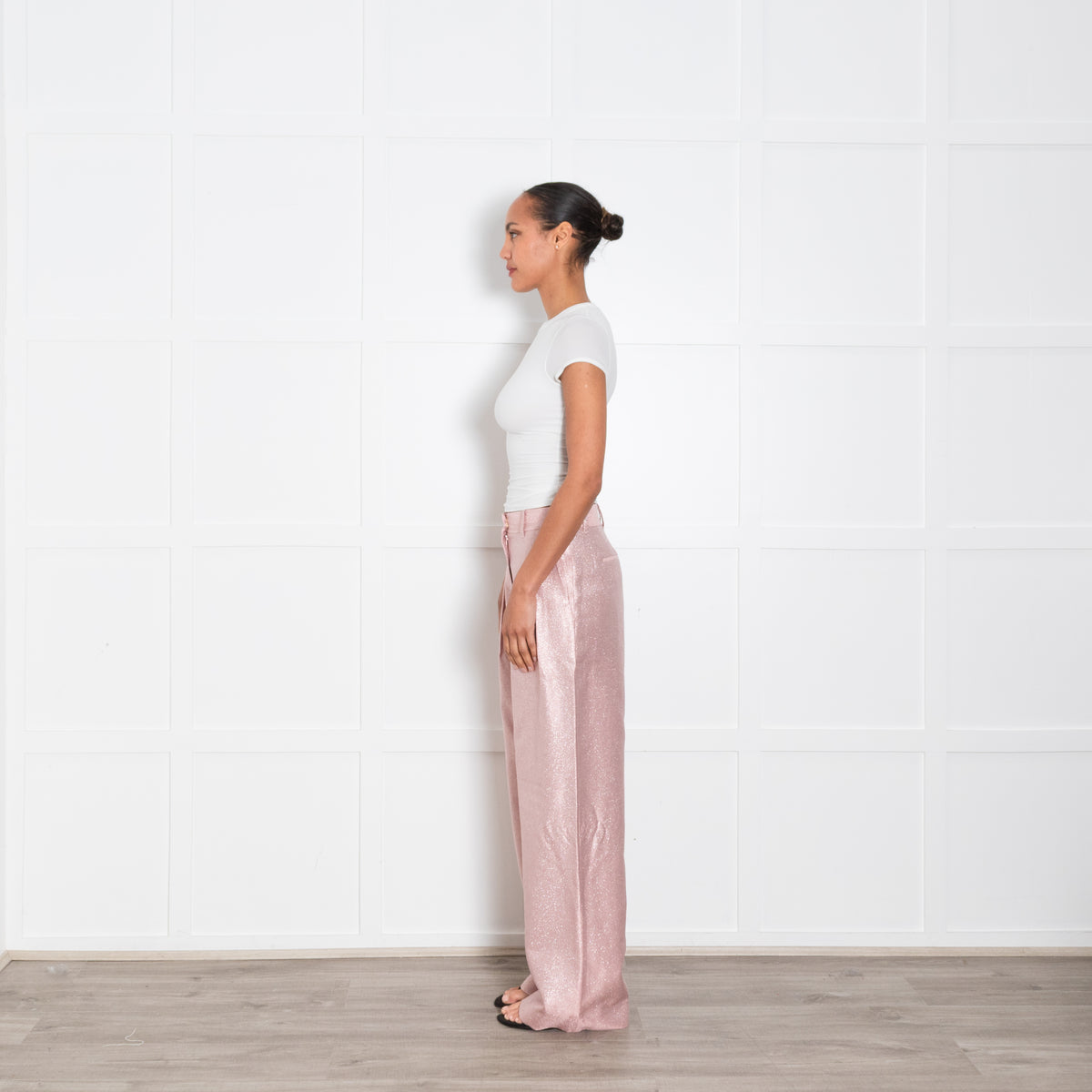LoveShackFancy Pink Silver Wide Leg Trousers