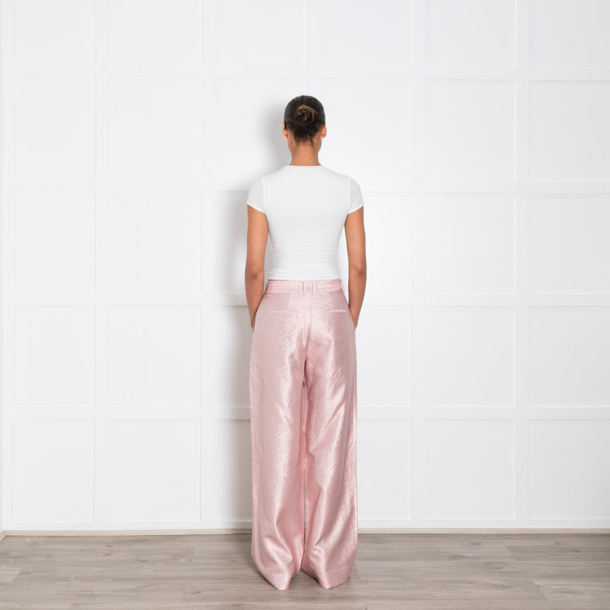 LoveShackFancy Pink Silver Wide Leg Trousers
