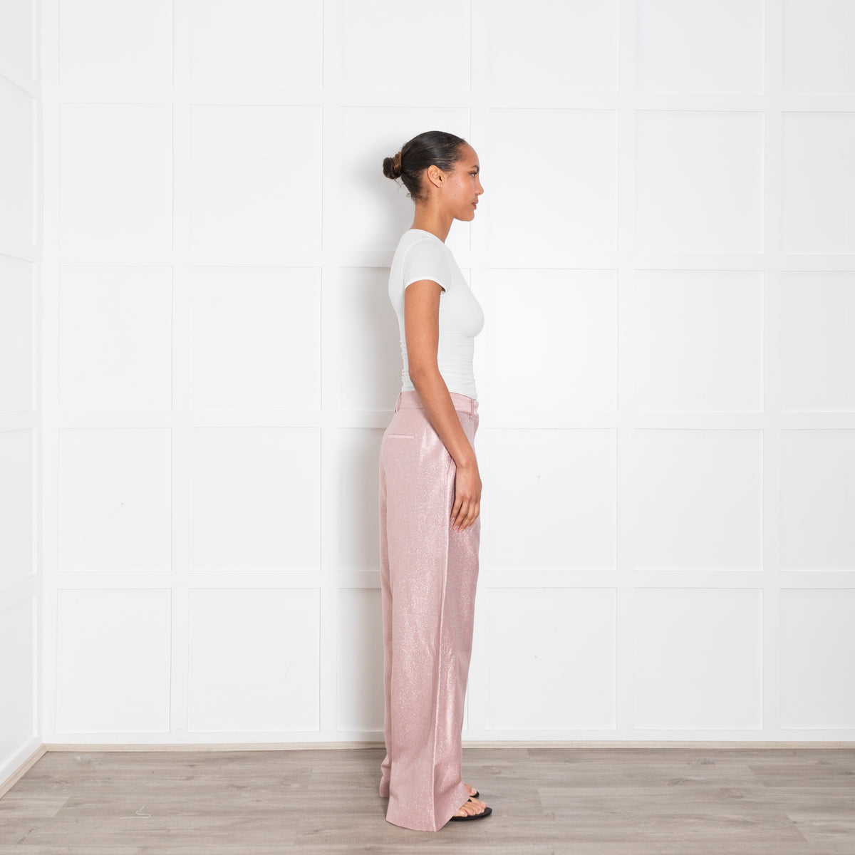 LoveShackFancy Pink Silver Wide Leg Trousers