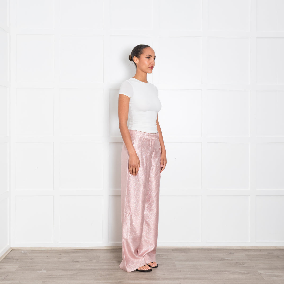 LoveShackFancy Pink Silver Wide Leg Trousers