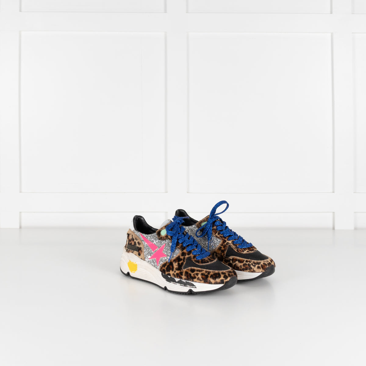 Golden Goose Brown Leopard Print Pony Skin With Glitter Trainers