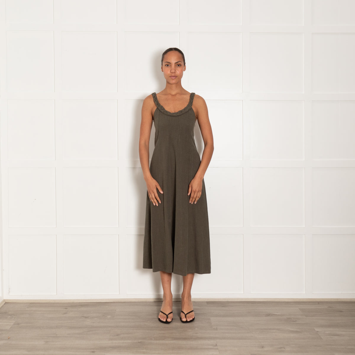 Belize Khaki Plait Strap Dress
