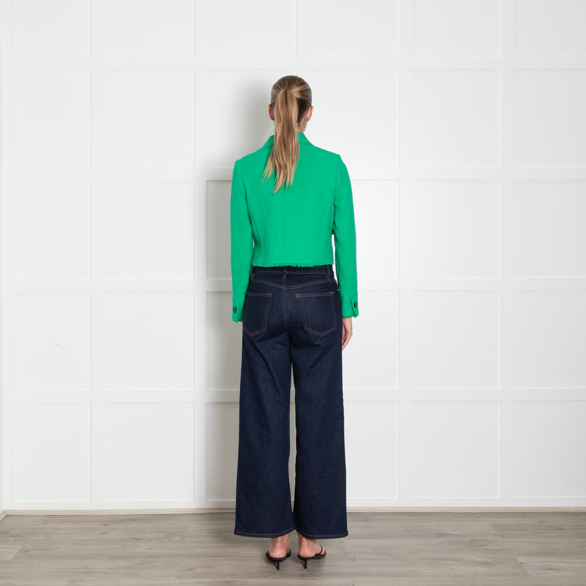 Me + Em Bright Green Fringe Detail Cropped Jacket